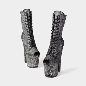 Imprimé Serpentine 20cm Talon Aiguille Style Européen et Américain Sexy Plateforme Étanche Sensuelle à Lacets Fermeture Éclair Semelle Extérieure en Caoutchouc - Product Image 5