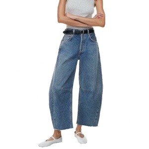 Vaqueros anchos de tiro alto estilo vintage lavado con diseño de herradura para venta al por mayor - Product Image 2