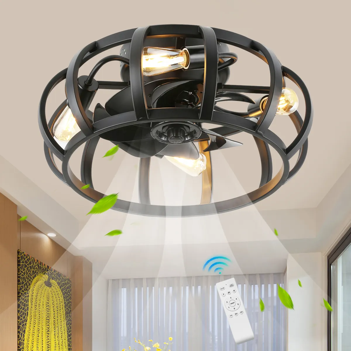 SLYNN Interior Ahorro de energía Iluminación decorativa LED Lámpara de ventilador de techo inteligente