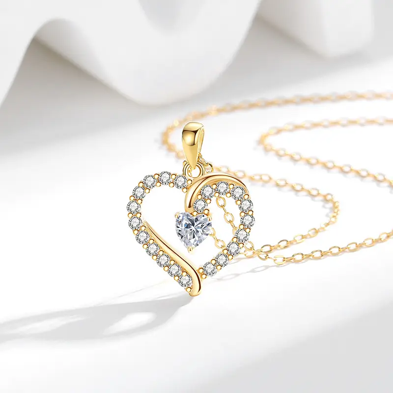 Luxury S925 sterling Silver Necklace Collar De Plata 925 French Elegant Zircon Heart Charm Pendant Necklace For Girls