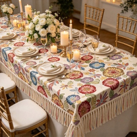 Nappe carrée imperméable personnalisable en polyester jacquard floral vintage, style Monet, tissu décoratif tissé bordeaux