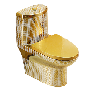 Inodoro de Lujo Moderno de Una Pieza con Doble Descarga, Montado en el Suelo, de Cerámica Color Dorado para Hogar y Hotel - Product Image 1