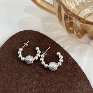 S925 Sterling Silver Huggie <b>Earrings</b> Ball Shape Geometric Design Everyday Wear <b>Fine</b> Stud <b>Earrings</b> - Product Image 2