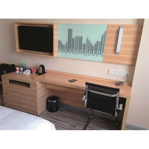 Ensemble complet en bois pour chambre d'hôtel minimaliste chambre à coucher lit avec tête de lit rembourrée et armoire sur mesure - Product Image 3