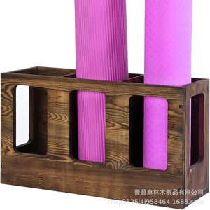 Cross-border <b>wall</b>-<b>mounted</b> floor storage wooden <b>shelf</b>, retro dark brown wood, gym workout yoga mat holder - Product Image 2