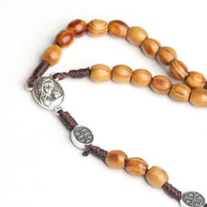 Rosario de Madera Natural con Cuentas, Joyería Religiosa Católica, Colgante de la Virgen María con Tierra Sagrada, Jesús, Cuentas de 8x10mm, Venta al Por Mayor - Product Image 2