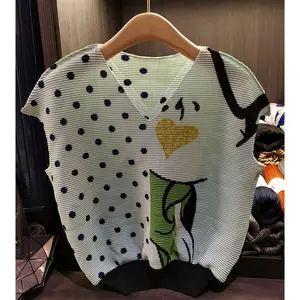 Fashion love polka dot printed V-neck sleeveless T-shirt 2024 new loose slimming and all-matching peplum top