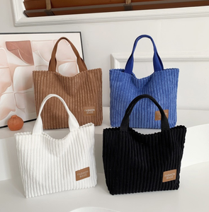 Sacs à bandoulière promotionnels réutilisables pour femmes 2026 – Sacs fourre-tout colorés en <span class=keywords><strong>velours</strong></span> côtelé avec logo personnalisé – Sacs à main de shopping pour femmes - Product Image 1