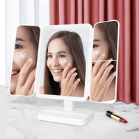 Usine personnalisé de haute qualité rectangle auto cut 360 miroirs 3 face espejos à trois voies led light up blanc miroir pour dame