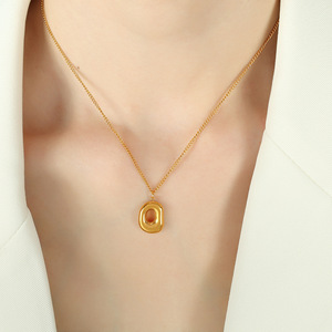 Irregular Geometric Pendant <b>Necklace</b> Women 18k Titanium Steel Gold Hollow Minimalist Jewelry Set Elliptical <b>Ring</b> Design - Product Image 3