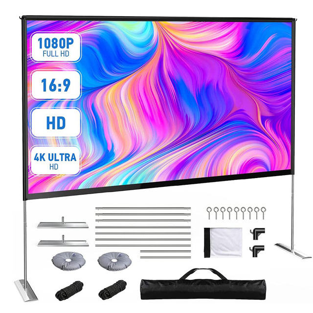 XJK 100 Inch Projector Screen Portable Front & Rear Projection Screen 4K HD 16:9 Polyester Fabric Screen Outdoor