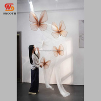 Ensemble de décoration de papillon géant en organza, brun beige, fleur faite à la main, grande fleur artificielle, décoration de mariage, intérieur extérieur