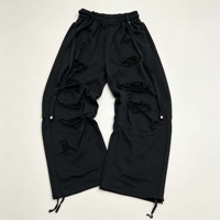 Pantalon de survêtement streetwear personnalisé en patchwork, coton épais, coupe ample, effet usé, jambe large pour homme