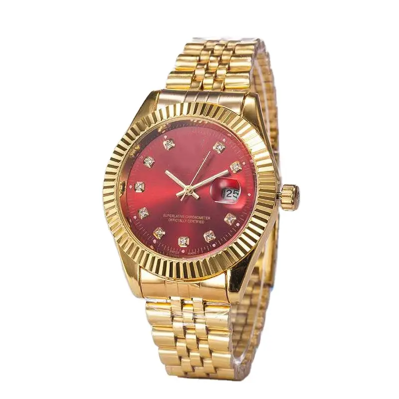 Reloj de pulsera de 41mm para hombre rojo Bule verde oro cara