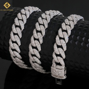 Fine Jewelry 925 Silver <b>Iced</b> <b>Out</b> 12MM Moissanite Cuban Link <b>Chain</b> Necklace Rhodium Plated Men's Wholesale Fashion Cuban Link - Product Image 3