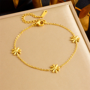 Stainless Steel Gold Plated Daisy Chain <b>Set</b> Necklace And <b>Bracelet</b> For Women Fashion Jewelry <b>Set</b> - Product Image 2