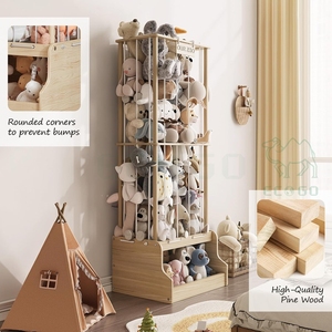 Playroom Standing Wooden Display <b>Rack</b> Stuffed Zoo Plush Animal <b>Storage</b> <b>Rack</b> Toy Organizer - Product Image 4