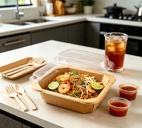 Conteneur alimentaire jetable carré pliable et empilable en papier kraft, imperméable et résistant à l'huile, pour gelée, sushi, plats à emporter, pique-nique, traiteur