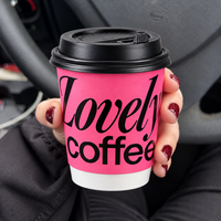Gobelet à café en papier jetable de 90 mm avec couvercle, personnalisé avec logo rose, impression offset, double paroi, simple paroi, isolé, vente en gros