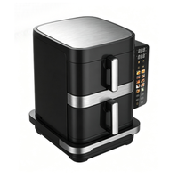 Friteuse à air à double panier, 3 zones indépendantes avec commandes séparées, 8 programmes prédéfinis, grande capacité, cuisson sans huile, facile à nettoyer