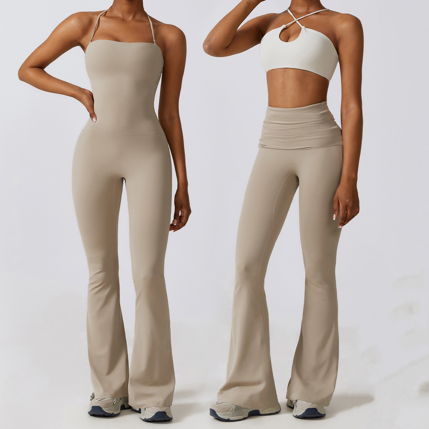 Custom logo New Design High Elastic Fitness Active Yoga Jumpsuit Adjustable One Piece Flared Pants Sets Sports Yoga Wear