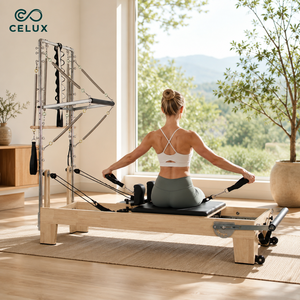 Reformer Pilates portable de haute qualité en forme de demi-trapeze avec lit en bois d'érable, rail complet et fonctions d'exercices corporels - Product Image 5