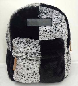 <b>Leopard</b> Print Patchwork Soft Faux Fur <b>Backpack</b> for Sutdent Women Men Plush <b>Backpacks</b> Mochilas Para Mujer - Product Image 1