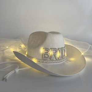 Sombrero <span class=keywords><strong>de</strong></span> Vaquera HLC con Velo y Perlas <span class=keywords><strong>de</strong></span> Imitación, Sombreros <span class=keywords><strong>de</strong></span> Novia con Luces LED y Letra 'Bride', Sombrero para <span class=keywords><strong>Despedida</strong></span> <span class=keywords><strong>de</strong></span> <span class=keywords><strong>Soltera</strong></span>, Fabricante - Product Image 1