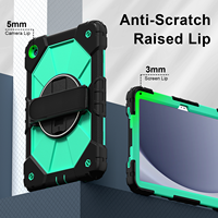 Étui robuste anti-chute WESOROL pour Samsung Tab A11 Plus/A9 Plus 11 pouces avec support rotatif à 360°, dragonne et bandoulière, noir menthe