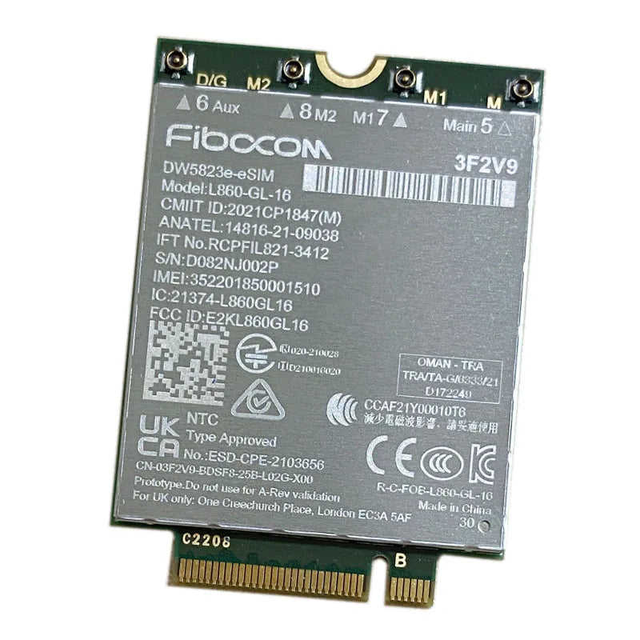 FCC DW5823e-eSIM Fibocom L860-GL-16 CAT6 4G Module LTE WCDMA 1Gbps NGFF Global Network Ethernet Communication Module Laptop