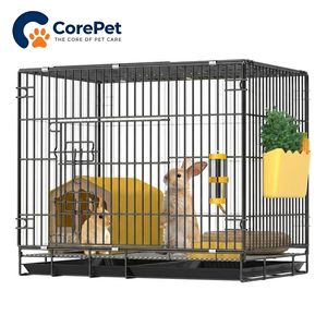 <span class=keywords><strong>Cage</strong></span> pliable pour lapins et chats en métal <span class=keywords><strong>avec</strong></span> plateau en plastique, pour intérieur/extérieur, facile à nettoyer, portable, à structure dense, toutes saisons - Product Image 1