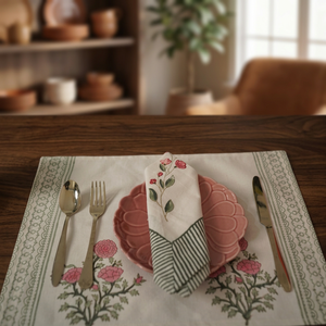 Serviette de table élégante en coton fait main, imprimée au bloc, motif floral, style pastoral, pour la décoration de table à la maison, en gros - Product Image 3