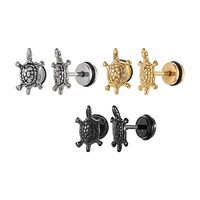 Boucles d'oreilles clous tortue 3D en acier inoxydable, à visser, étanches, disque plat, accessoires de piercing pour hélix et lobe