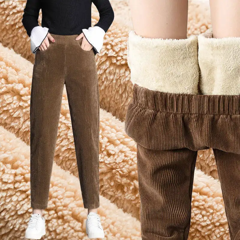 Outono Inverno Cintura Elástica Mulheres Harem Pants Feminino Sports Corduroy Calças Sólidas Senhoras Quente Solto Casual Calças