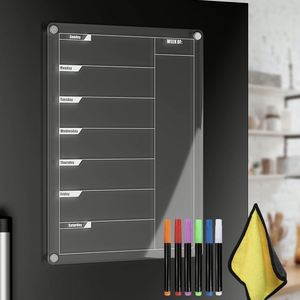 Tableau blanc effaçable magnétique en acrylique transparent de 3 mm d'épaisseur, pour calendrier, planificateur de repas hebdomadaire et menu, multi-pièces pour la planification - Product Image 1