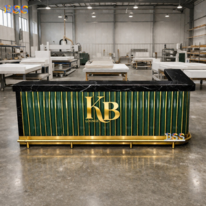 Barra de <span class=keywords><strong>Bar</strong></span> Moderna de Alta Calidad con Logotipo Personalizado, Superficie de Mármol Negro, Acero Inoxidable Dorado, Diseño en Forma de L para Cafetería o Restaurante - Product Image 3