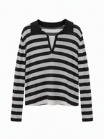Pull en tricot d'automne pour femme, en laine et polyester, à rayures et carreaux, effet deux pièces, col rabattu
