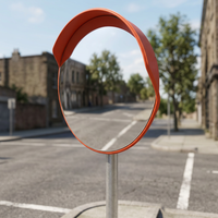 Espejo Convexo Irrompible con Marco Rojo, Espejo de Seguridad Vial Reflectante para Monitoreo de Tráfico, Ángulo de Visión de 180°, Diámetro de 450 mm