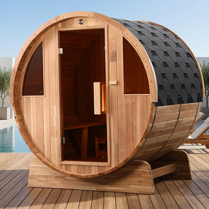 Sauna de Barril de Madera Maciza para Exteriores con Calefacción Eléctrica, Diseño Escandinavo, para 4 Personas, Puerta de Vidrio, Material Natural, Alimentación por Enchufe - Product Image 4