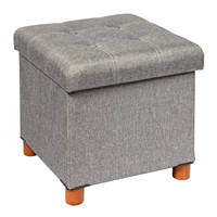 Pouf de rangement pliant Bailey avec pieds en bois tabouret de rangement multifonction en lin gris Table basse pouf moderne