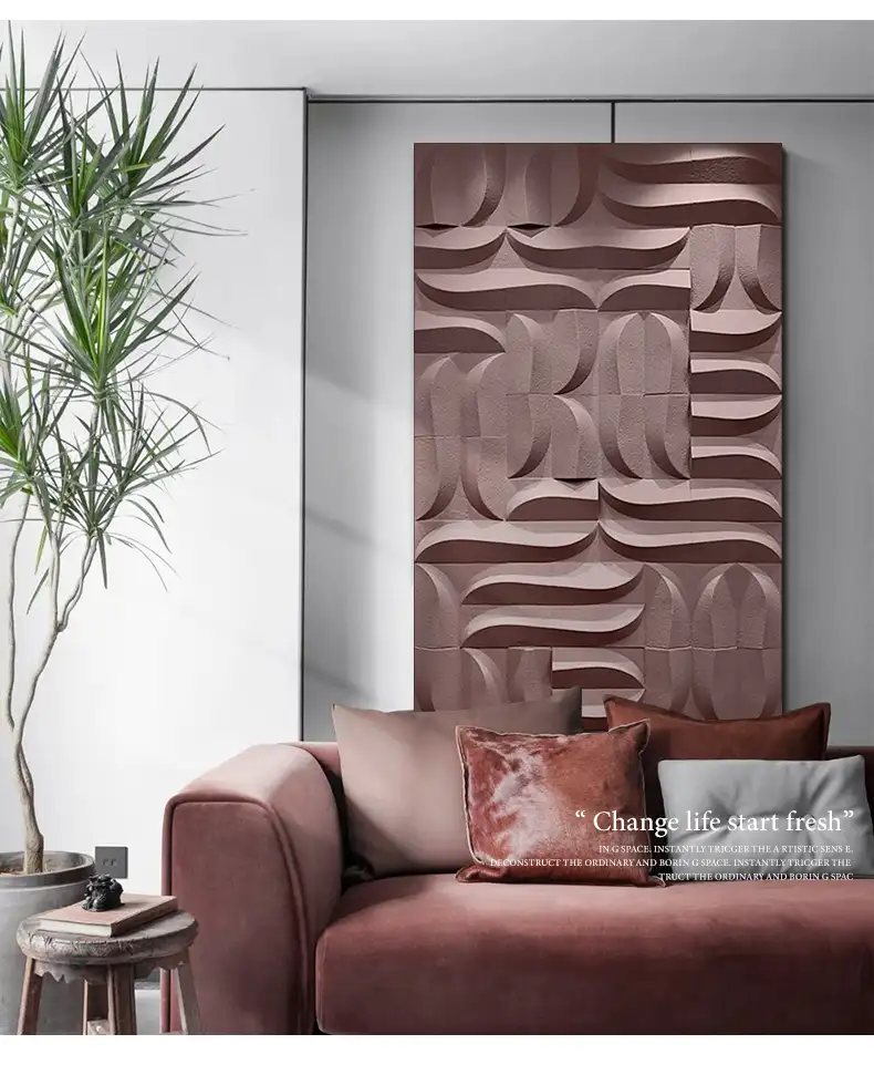 JZ בית דקורטיבי מופשט תלת ממדי אבן חול עץ גילוף קיר אמנות מעורב מדיה יצירות אמנות 3D דקורטיבי ציור