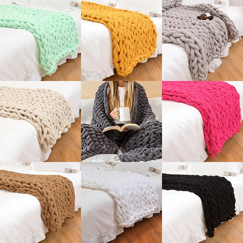 Super große Strick decke Chunky Wool Handmade Throw Fleece Custom Luxus beheizte Weihnachten für Home Decor Flanell