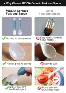 Middia thiết kế mới lạ trẻ em gốm đồ ăn đồ dùng thiết lập miễn phí bé ăn muỗng và dĩa trường hợp đóng gói với logo laser - Product Image 4