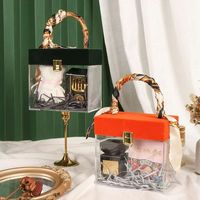 Boîte cadeau de mariage en acrylique transparent avec poignée en bambou, durable, personnalisable, gaufrage, rangement, sac cadeau cosmétique, présentoirs