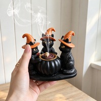 Nouveau brûleur d'encens en résine en forme de chat sorcier pour Halloween, diffuseur d'aromathérapie, décoration d'intérieur, parfum pour festivals arabes du Moyen-Orient