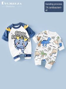 Combinaison en coton pour bébé Printemps 2024, vêtements nouveau-né garçons filles, longue, décontractée, à boutonnage simple, motif dessin animé, modèle Fujian - Product Image 5