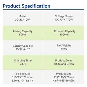 Licuadora Portátil de Alta Velocidad de 1000 ml, Diseño de Doble Tapa para Beber Directo, Resistente al Agua IPX6, Carga Tipo C, Ideal para Viajes y Actividades al Aire Libre - Product Image 6