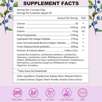 Poudre de collagène multi-sources certifiée GMP avec mélange prébiotique FOS + probiotique, favorise l'élasticité de la peau, la santé des articulations, des os et de l'intestin