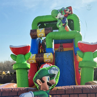 Château Gonflable Commercial d'Extérieur avec Toboggan et Piscine, Grande Capacité, en PVC, Motif Dessin Animé Plombier, avec Souffleur, pour Enfants et Adultes