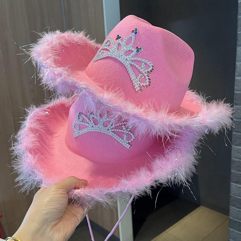 Pink Cowboy Hat Wool Pink Fuzzy Cowgirl Hat Pink Fluffy Marabou